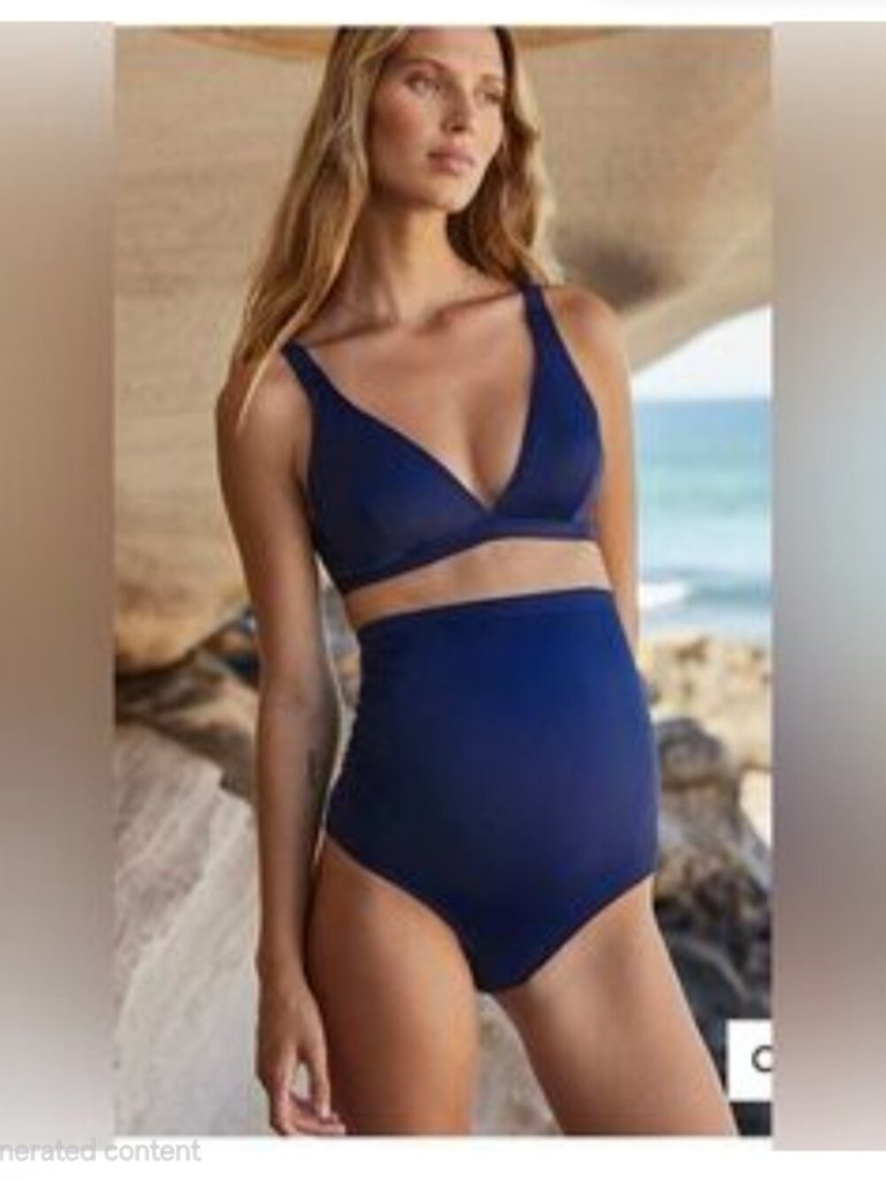 Blanqi Maternity Belly Support Bikini Set Navy Triangle Top High Waist XL NWT